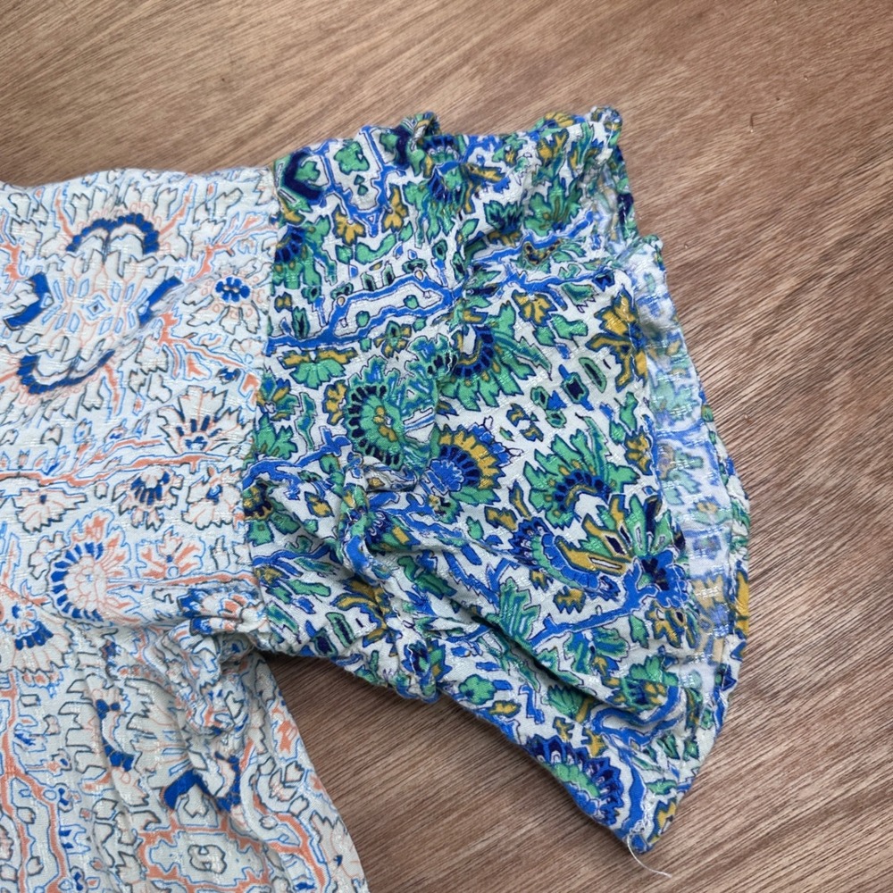 Democracy XL Boho Paisley Peplum Top Blue Green Rayon Hi Low Blouse - Picture 2 of 9